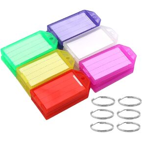 Coideal Plastic Key Tags with Label, 60 Pack Key Chain Tag Identifiers Bulk Colored Tough Keychain Ring Tags for ID Luggage, 6 Assorted Colors