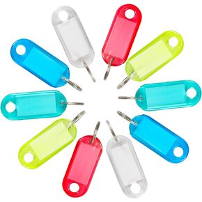 H&W 50pcs Crystal Clear Plastic Key Tags with Double Sided Display, Flexible Key Organizer with Labels Window & Ring, 5 Colors