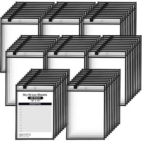 80 Pack Dry Erase Pockets, Black 14 x 10 Inch Reusable Job Ticket Holders Work Order Plastic Sleeves Shop Ticket Folder Dry Erase Sheet Protectors for Teacher Classroom Office Organization