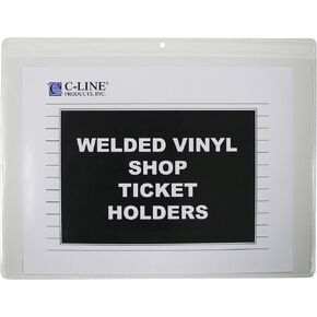 C-Line Vinyl Shop Ticket Holders, Both Sides Clear, Open Long Side, 12 x 9 Inches, 50 per Box (80129)