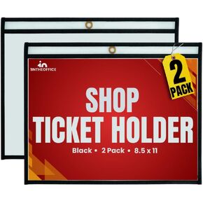 1InTheOffice Dry Erase Pocket Sleeves 8.5x11, Shop Ticket Holders, Stitched Black Edge Trim, (2 Pack)