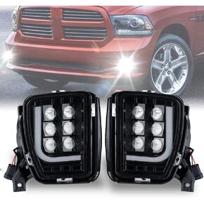 ROCCS Fit for Dodge Ram 1500 Fog Lights LED DRL 2013 2014 2015 2016 2017 2018 Pair Black Daytime Running Light Passing Driving Fog Lamps Clear Lens