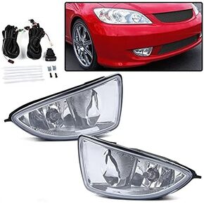 PIT66 Front Bumper Fog Lights, Compatible with 2004-2005 Honda Civic 2/4 Door Models Only (NOT Fit Si Models) Clear Lens Bumper Fog Light Lamp Assembly Driver & Passenger Side Left/Right