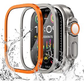 عبوة من قطعتين من WINGLE لساعة Apple Watch Ultra 2 حافظة حماية للشاشة مقاس 49 مم، زجاج مقسى 9H + إطار من سبائك التيتانيوم [حافظ على الأصل] [لمس حساس] طبقة زجاجية واقية لـ iWatch Ultra/Ultra 2، أصلي