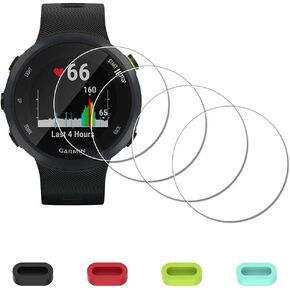 [4 Pack] Screen Protector for Garmin Forerunner 55 45 45S Smartwatch + Silicone Anti-dust Plugs Tempered Glass Anti-Scratch Bubble-Free