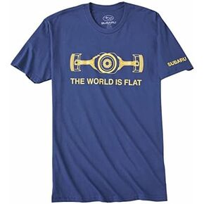 Subaru The World is Flat Logo Tee Shirt Impreza Sti WRX Boxer JDM Racing (Large) Blue