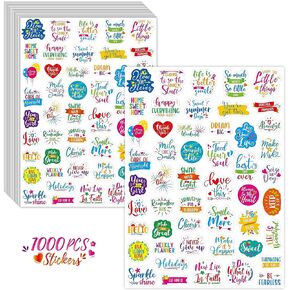1000 PCS Inspirational Words Sticker, 20 Sheets Clear Water/Oil/Tear Resistant Labels- Remove with No Residue Left, Colorful Encouraging Scripture Decals for Bottles Computer Planner Scrapbooks Album