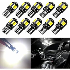 cueclue Pack-10 T10-5730-8SMD LED Car Interior Bulb, 12V Car Side Wedge Light, 6500K Error Free Lamp for Map Dome Courtesy License Plate Side Marker Light (White)