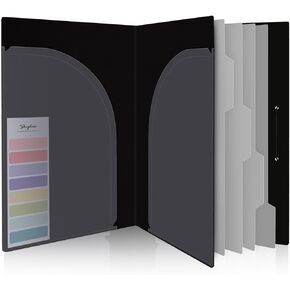 SKYDUE Document Organizer Folio, 5 Pocket Expanding File Folder, Accordion File Organizer，Portable Paper Organizer，School Office Supplies Black