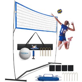 Outdoor Volleyball Net for Backyard. 12FT/20FT/32FT, 4 Adjustable Height Options, Ball with Pump, Boundary Markers, Carry Case and Stakes Included