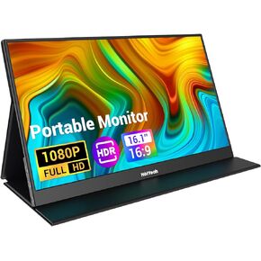 شاشة محمولة، شاشة كمبيوتر محمول 16.1 بوصة 1080 بيكسل FHD USB-C HDMI شاشة عرض كمبيوتر خارجية HDR IPS للألعاب مع غطاء ذكي ومكبر صوت، شاشة ثانية لجهاز الكمبيوتر Mac Phone Switch PS5