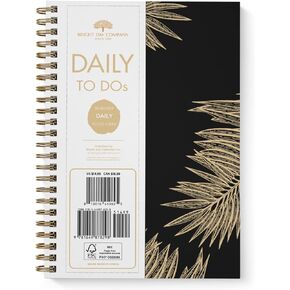 Bright Day Calendars Undated To Do List Daily Task Checklist Planner Notebook Non Dated Flex Cover Spiral Organizer Habit Tracker (8.25 x 6.25) Gold Palm Leaves