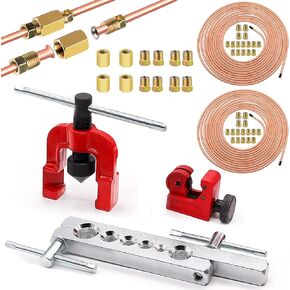Tnisesm 3/16 & 1/4 Brake Line Kit 25Ft, Brake Line Flaring Tools kit Consisting of 2 Unions Brake Line Fittings and 16 Fittings