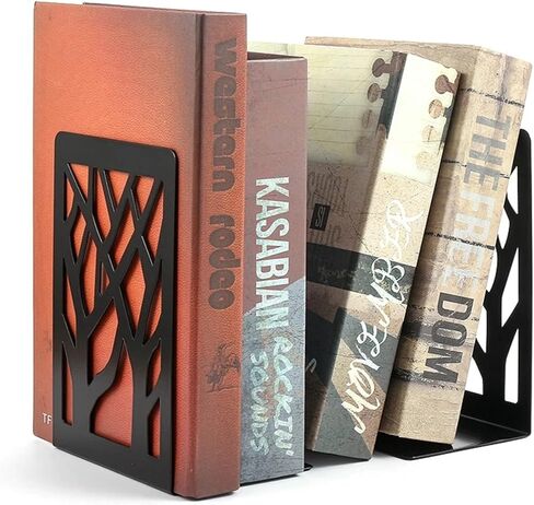 1 Pair Book Ends, Non Skid Metal Bookend, Book Ends for Heavy Books, Bookends for Shelves, Book Shelf Holder Home Decorative, Black Tree of Life Abstract Art Desgin Bookends for Office, Home, School in Kuwait