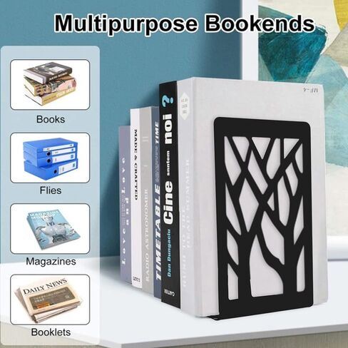 1 Pair Book Ends, Non Skid Metal Bookend, Book Ends for Heavy Books, Bookends for Shelves, Book Shelf Holder Home Decorative, Black Tree of Life Abstract Art Desgin Bookends for Office, Home, School in Kuwait