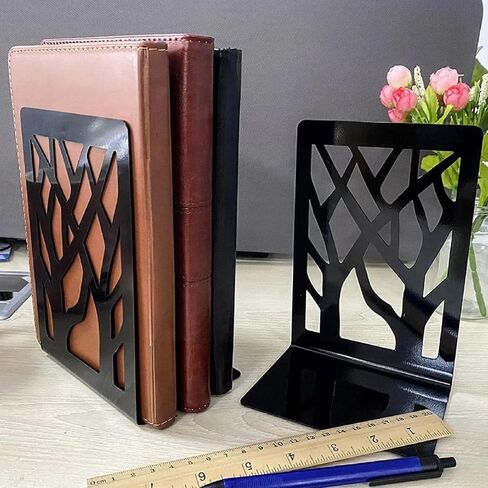 1 Pair Book Ends, Non Skid Metal Bookend, Book Ends for Heavy Books, Bookends for Shelves, Book Shelf Holder Home Decorative, Black Tree of Life Abstract Art Desgin Bookends for Office, Home, School in Kuwait