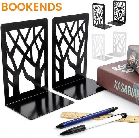 1 Pair Book Ends, Non Skid Metal Bookend, Book Ends for Heavy Books, Bookends for Shelves, Book Shelf Holder Home Decorative, Black Tree of Life Abstract Art Desgin Bookends for Office, Home, School in Kuwait