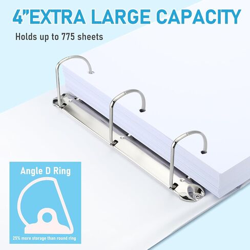 3 Ring Binder Extra Large 4 Inch Professional Angle D Ring Binder White Presentation Folder with Pockets Holds up to 775 Sheets of 8.5 x 11 Paper for Home Office School, 4 Pcs in Kuwait