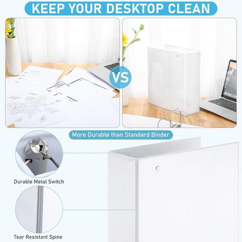 3 Ring Binder Extra Large 4 Inch Professional Angle D Ring Binder White Presentation Folder with Pockets Holds up to 775 Sheets of 8.5 x 11 Paper for Home Office School, 4 Pcs in Kuwait
