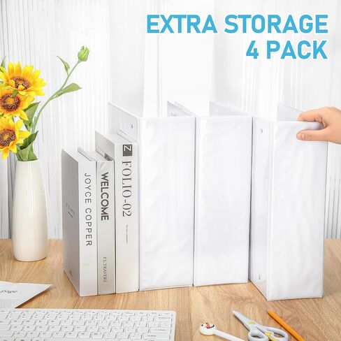 3 Ring Binder Extra Large 4 Inch Professional Angle D Ring Binder White Presentation Folder with Pockets Holds up to 775 Sheets of 8.5 x 11 Paper for Home Office School, 4 Pcs in Kuwait