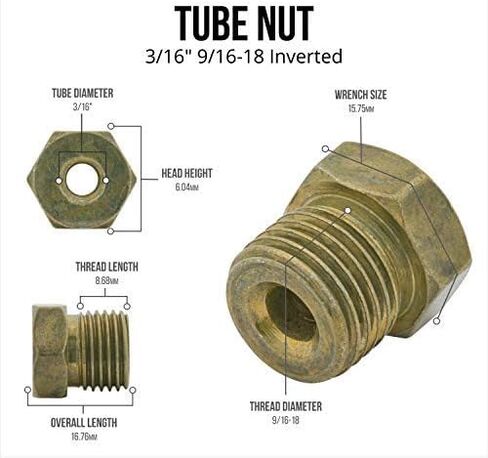 4LIFETIMELINES Steel Tube Nut, 3/16 (9/16-18 Inverted), 10/bag in Saudi Arabia