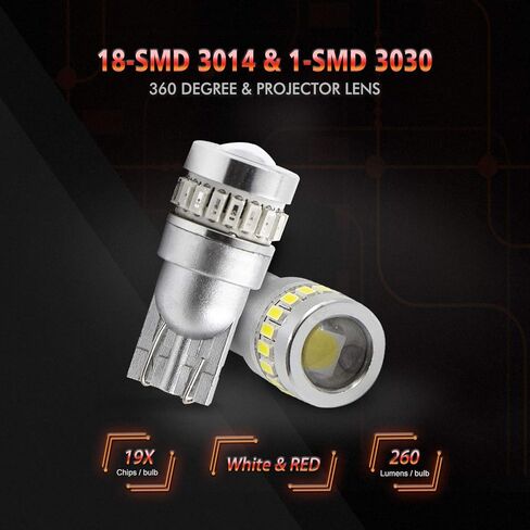 VehiCode 912 921 W16W T15 LED لمبة أحمر أبيض كومبو 12-18 فولت للشاحنة مركز الفرامل الثالث ارتفاع جبل توقف ضوء مصباح الذيل وسرير البضائع النسخ الاحتياطي عكس الضوء 194 168 2825 T10 استبدال إسفين (4 حزمة) in Kuwait