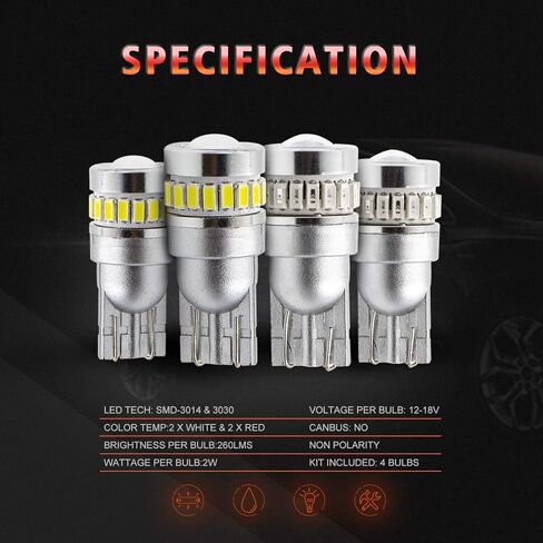 VehiCode 912 921 W16W T15 LED لمبة أحمر أبيض كومبو 12-18 فولت للشاحنة مركز الفرامل الثالث ارتفاع جبل توقف ضوء مصباح الذيل وسرير البضائع النسخ الاحتياطي عكس الضوء 194 168 2825 T10 استبدال إسفين (4 حزمة) in Kuwait