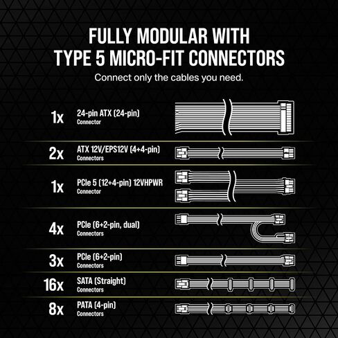 مزود طاقة ATX معياري بالكامل من Corsair RM1000x Shift - واجهة جانبية معيارية - متوافق مع ATX 3.0 وPCIe 5.0 - وضع مروحة صفر دورة في الدقيقة - مكثفات مصنفة 105 درجة مئوية - كفاءة ذهبية 80 بلس - أسود (متجدد) in Kuwait