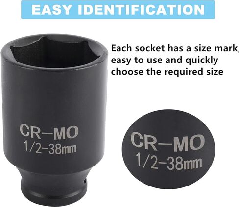 KUNTEC 1/2 بوصة محرك عميق التأثير المحور المحور مجموعة مقابس متري 29mm-38mm in Saudi Arabia