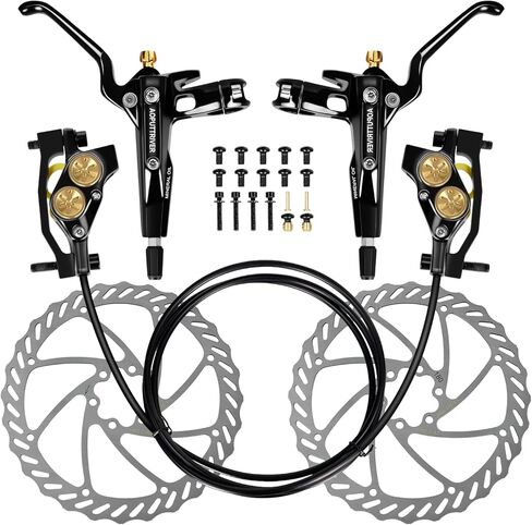 طقم أدوات فرامل قرص هيدروليكي للدراجة الإلكترونية مكون من 4 مكابس مطورة، قوة فرامل جافة 610 نيوتن متر، رافعة فرامل من سبائك الألومنيوم مع دوارات 180 مم، مملوءة مسبقًا بالزيت المعدني in Kuwait