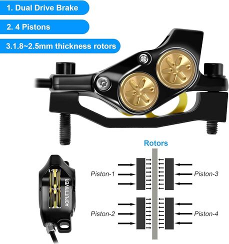 طقم أدوات فرامل قرص هيدروليكي للدراجة الإلكترونية مكون من 4 مكابس مطورة، قوة فرامل جافة 610 نيوتن متر، رافعة فرامل من سبائك الألومنيوم مع دوارات 180 مم، مملوءة مسبقًا بالزيت المعدني in Kuwait