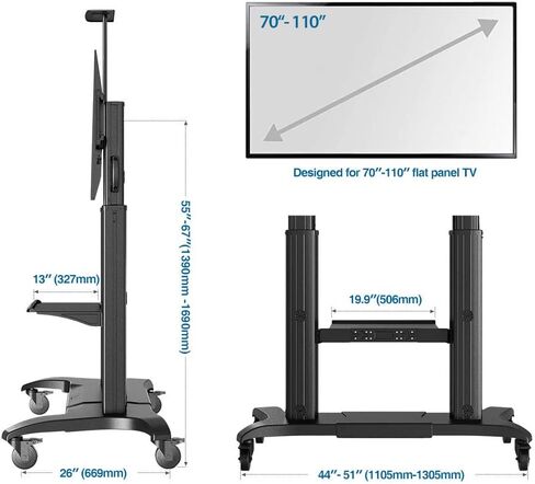 NB North Bayou Mobile TV Cart Heavy Duty TV Stand with Wheels for 70 to 110 inch LCD LED OLED Flat Panel Plasma TV up to 200lbs CF100-B in Kuwait