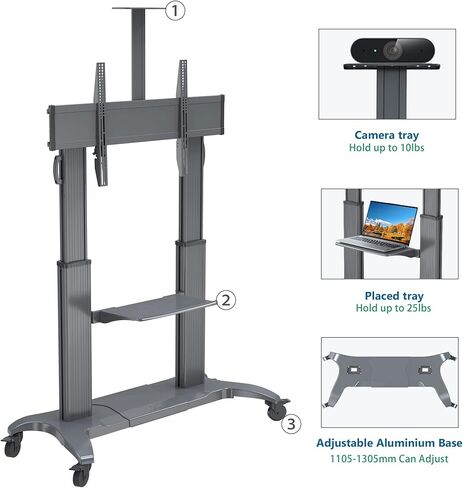 NB North Bayou Mobile TV Cart Heavy Duty TV Stand with Wheels for 70 to 110 inch LCD LED OLED Flat Panel Plasma TV up to 200lbs CF100-B in Kuwait