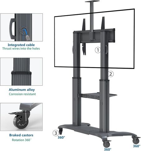 NB North Bayou Mobile TV Cart Heavy Duty TV Stand with Wheels for 70 to 110 inch LCD LED OLED Flat Panel Plasma TV up to 200lbs CF100-B in Kuwait
