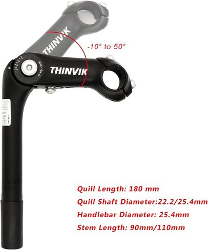 جذع ريشة الدراجة Thinvik، قطر عمود الريشة 22.2/25.4 مم، زاوية قابلة للتعديل -10 درجة إلى 50 درجة ألومنيوم أسود وفضي in Saudi Arabia