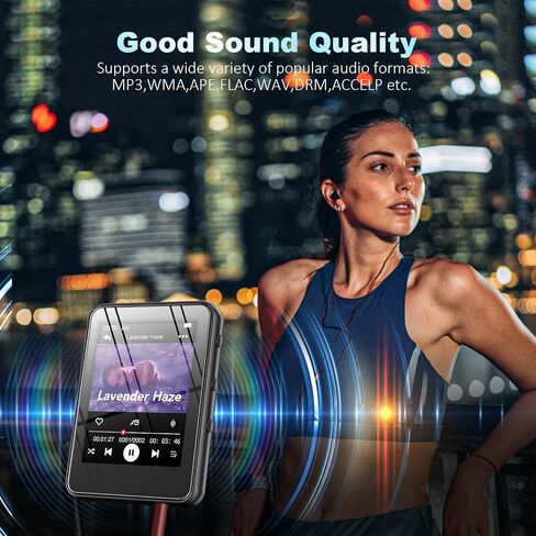 64GB MP3 Player with Bluetooth,Portable Digital Music MP3 MP4 Player for Music Lover with Voice Record FM Radio Alarm Stopwatch Built-in HD Speaker with 2.4'' Full Touch Screen and Super Light (Black) in Saudi Arabia