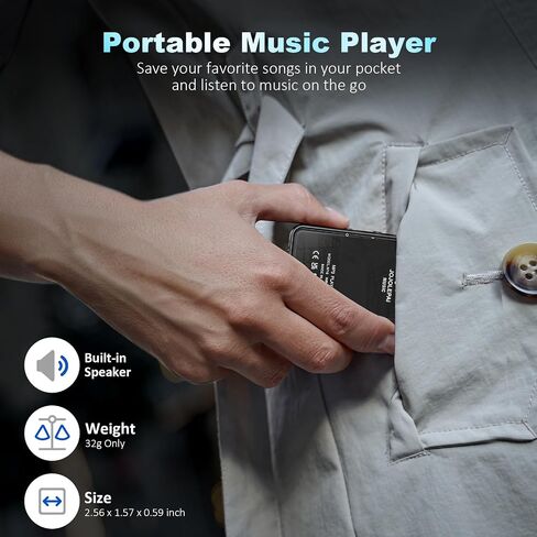 64GB MP3 Player with Bluetooth,Portable Digital Music MP3 MP4 Player for Music Lover with Voice Record FM Radio Alarm Stopwatch Built-in HD Speaker with 2.4'' Full Touch Screen and Super Light (Black) in Saudi Arabia