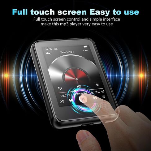 64GB MP3 Player with Bluetooth,Portable Digital Music MP3 MP4 Player for Music Lover with Voice Record FM Radio Alarm Stopwatch Built-in HD Speaker with 2.4'' Full Touch Screen and Super Light (Black) in Saudi Arabia