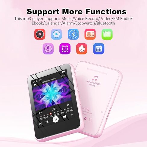 مشغل MP3 سعة 64 جيجابايت مع بلوتوث، مشغل موسيقى رقمي محمول MP3 MP4 لمحبي الموسيقى مع تسجيل صوتي وراديو FM وساعة توقيت مدمجة عالية الدقة مع شاشة لمس كاملة 2.4 بوصة وإضاءة فائقة (أسود) in Saudi Arabia