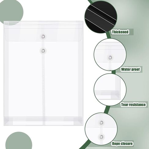 A4 Size Clear Plastic Poly Envelopes with String Closure, Expandable Files Document Folder, Reusable Large Capacity File Bag for School Office and Home (50 Pcs) in Saudi Arabia