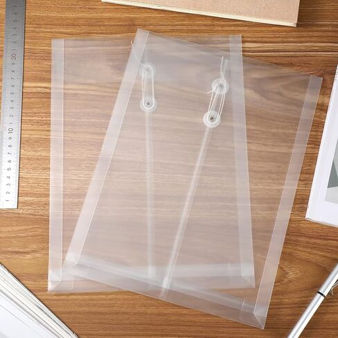 A4 Size Clear Plastic Poly Envelopes with String Closure, Expandable Files Document Folder, Reusable Large Capacity File Bag for School Office and Home (50 Pcs) in Saudi Arabia