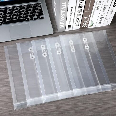 A4 Size Clear Plastic Poly Envelopes with String Closure, Expandable Files Document Folder, Reusable Large Capacity File Bag for School Office and Home (50 Pcs) in Saudi Arabia