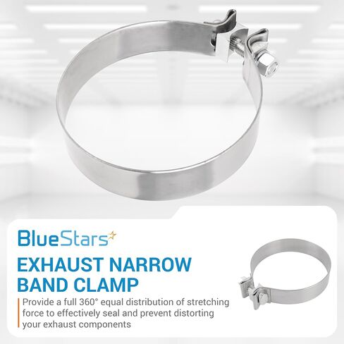 BlueStars 5" Exhaust Clamp, Narrow Band Clamp with 304 Stainless Steel - for Automotive Exhaust Pipes, Mufflers, Catalytic Converters - Sleeve Coupler joins 5" OD-ID slip fit pipe - Pack of 2 in Saudi Arabia