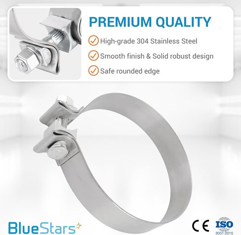 BlueStars 5" Exhaust Clamp, Narrow Band Clamp with 304 Stainless Steel - for Automotive Exhaust Pipes, Mufflers, Catalytic Converters - Sleeve Coupler joins 5" OD-ID slip fit pipe - Pack of 2 in Saudi Arabia