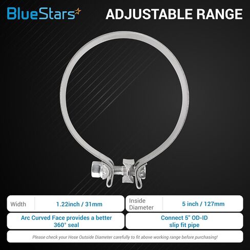 BlueStars 5" Exhaust Clamp, Narrow Band Clamp with 304 Stainless Steel - for Automotive Exhaust Pipes, Mufflers, Catalytic Converters - Sleeve Coupler joins 5" OD-ID slip fit pipe - Pack of 2 in Saudi Arabia
