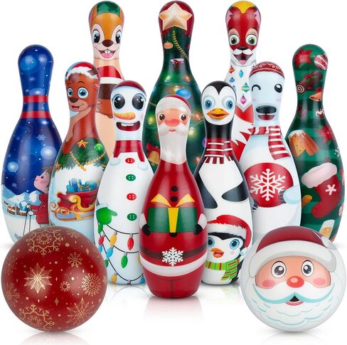 Christmas Games Bowling Set for Kids Party Supplies, Christmas Bowling Pins Bowling Balls Family Indoor Outdoor Party Games, Xmas Party Supplies Favors in Saudi Arabia