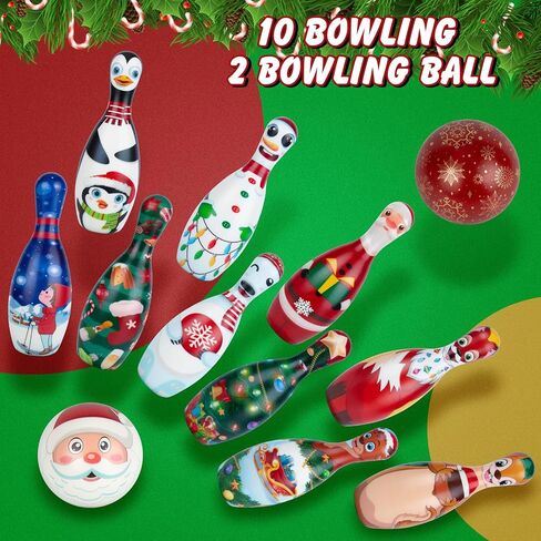Christmas Games Bowling Set for Kids Party Supplies, Christmas Bowling Pins Bowling Balls Family Indoor Outdoor Party Games, Xmas Party Supplies Favors in Saudi Arabia