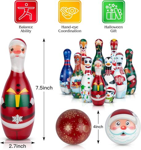 Christmas Games Bowling Set for Kids Party Supplies, Christmas Bowling Pins Bowling Balls Family Indoor Outdoor Party Games, Xmas Party Supplies Favors in Saudi Arabia