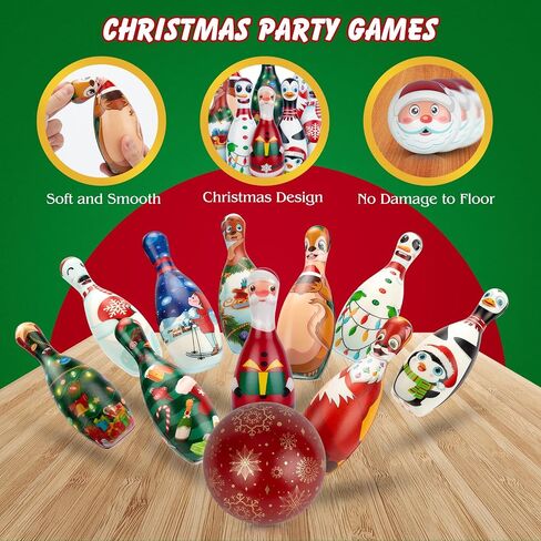 Christmas Games Bowling Set for Kids Party Supplies, Christmas Bowling Pins Bowling Balls Family Indoor Outdoor Party Games, Xmas Party Supplies Favors in Saudi Arabia