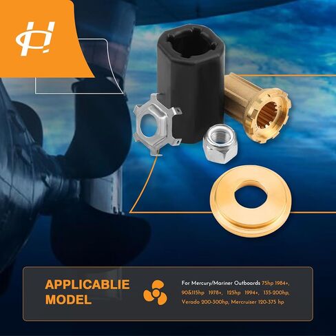 مجموعة محور HQPASFY 835257Q1 Flo-Torq II متوافقة مع Mercury وMariner وMercruiser وVerado وAlpha One وBravo 60-300 HP استبدال مروحة المحرك الخارجي # 835257K1 835257A1 in Kuwait